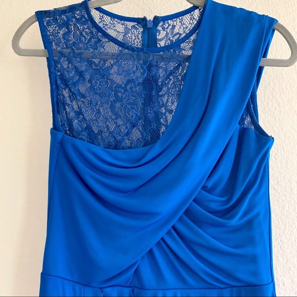 NWOT David Meister Blue Cocktail Dress w/ Lace 4 - Picture 3 of 8